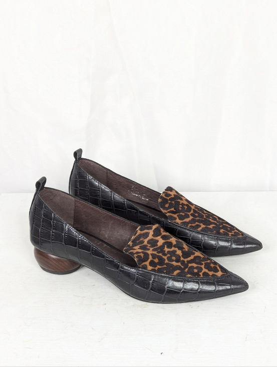 Jeffrey Campbell Shoes - Jeffrey Campbell Viona Croc Leopard Print Wood Heel Loafers - Size 7